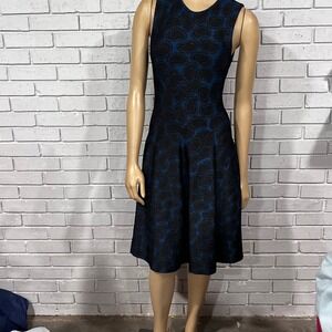 ISSA Navy Blue Black Paisley Jacquard Sleeveless Fit and Flare Dress Size M